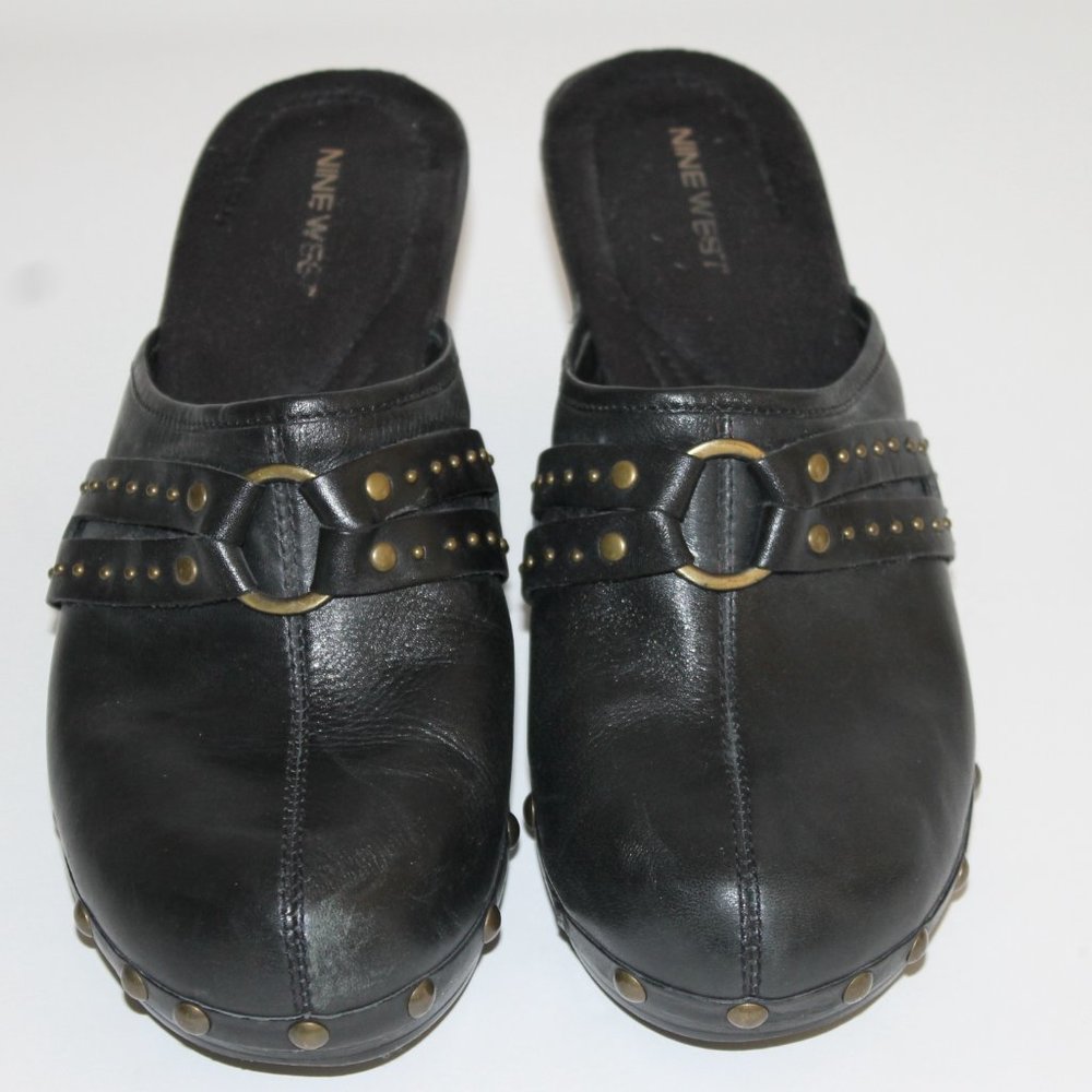 Nine West Black Leather Studded Clogs_Size 9